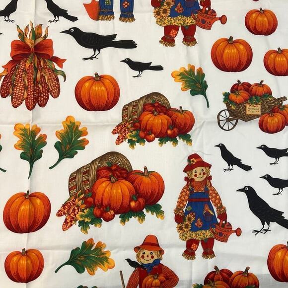 Country Autumn Appliqués Fabric Panel Fall Scarecrow Pumpkin Crow Cornucopia - Picture 3 of 4